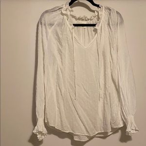 White loose polkadot balloon sleeve shirt